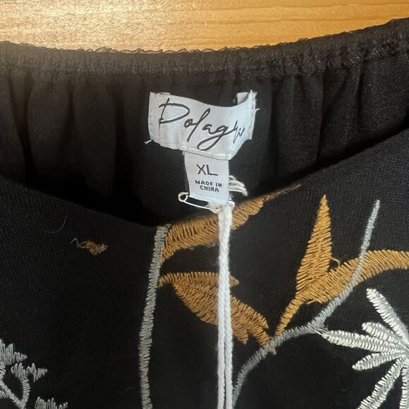 NWT!-POLAGRAM-XL-Piper & Scoot-Woman’s Dress-Floral Embroidery-Puff Sleeve Black - Picture 5 of 7